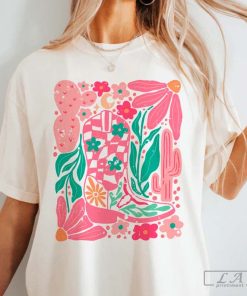 Boho Cowgirl Boot and Flowers T-shirt, Boho Western Shirt