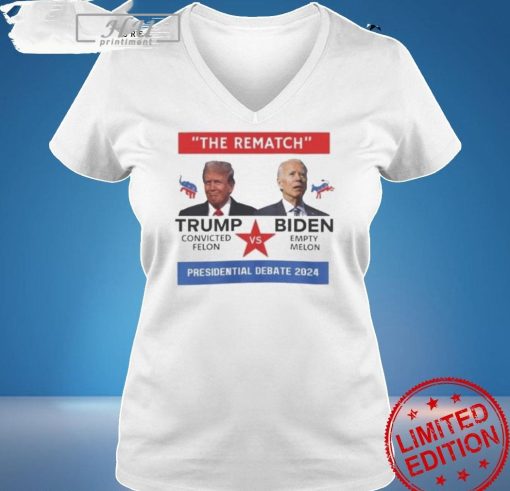 Trump And Biden Debate Shirt 2024 Convicted Felon Vs Empty Melon The Rematch Funny Presidental Election T Shirt