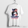 Trump Girl Messy Bun Trump 2024 Election American Flag T-Shirt