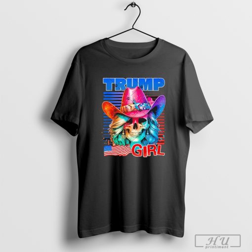 Trump Girl Skull Cowgirl Trump 2024 Election American Flag Shirt