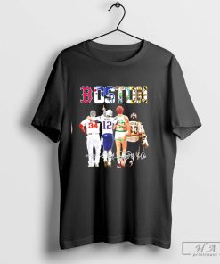 Boston David Ortiz Tom Brady Larry Bird Tim Thomas signatures T-shirt