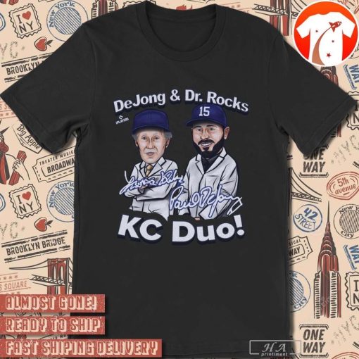 Official Paul DeJong And Dr. Rocks Kansas City KC Duo Cartoon Signature T-shirt