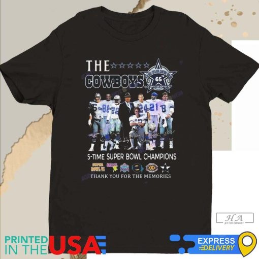 Official The Dallas Cowboys 65 Years Anniversary 5 Time Super Bowl Champions Signature Thank You For The Memories Signatures Shirt