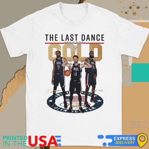 Official The Last Dance Paris 2024 Gold Basketball Stephen Curry Lebron James And Kevin Durant Signatures Shirt