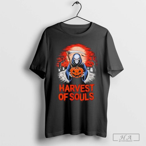 Harvest of Souls Grim Reaper with pumpkin Halloween shirt