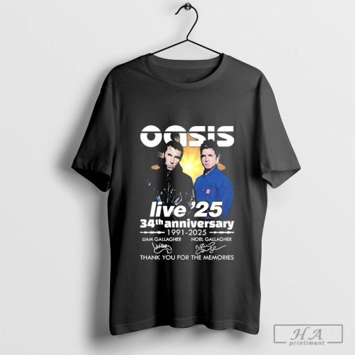 Official Oasis Ban Live ’25 34th Anniversary 1991-2025 Thank You For The Memories Signatures Shirt