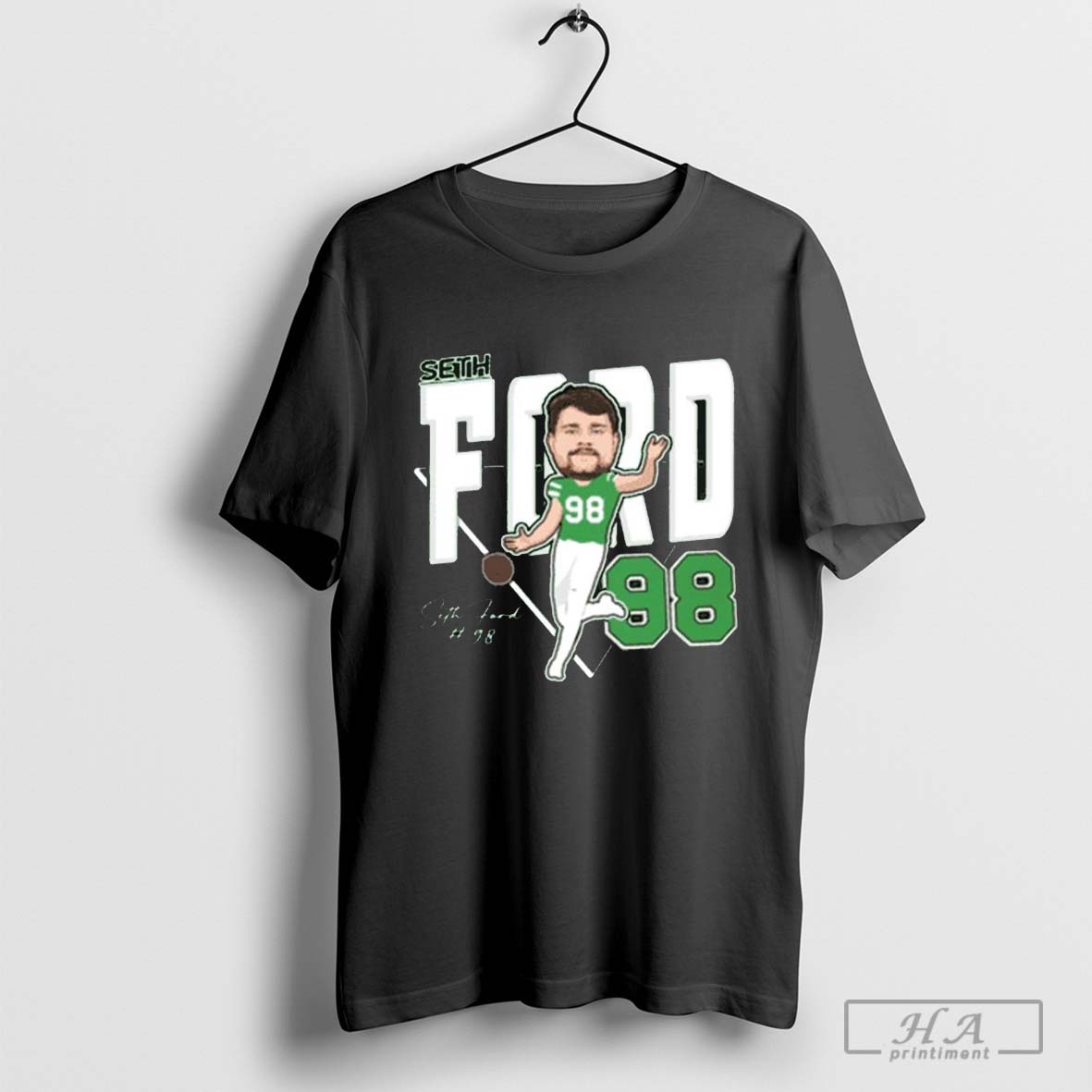 Official Seth Ford 98 North Texas Mean Green Football Caricature Signature T Shirt