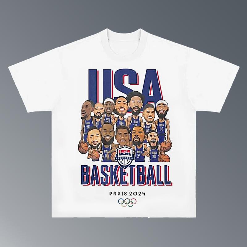 Lebrons T Shirt Usa Basketball Olympic 2024 T Shirt Hiphop Retro Vintage 90s Graphic Basketball T Shirt Basketball Fan Team Usa 2024 Tshirt Sports Soft Cotton Unisex Crewneck T Shirt Y2k Hoodie