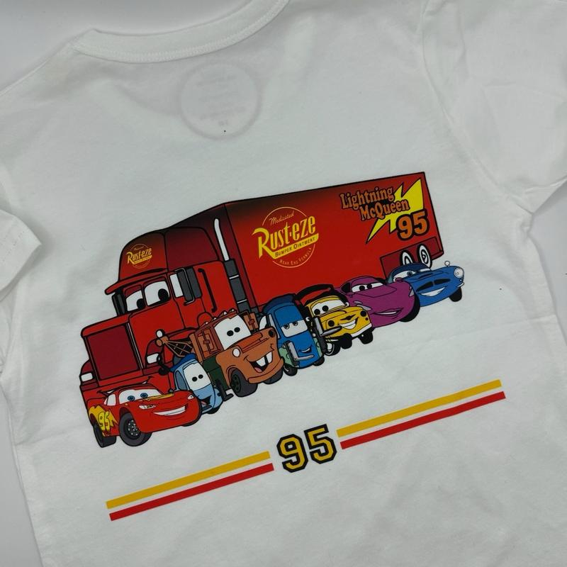 Childrens White T Shirt With Cars Inspired Design