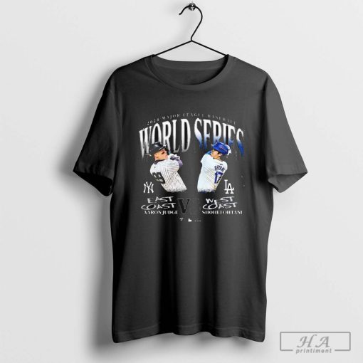 2024 Major League Baseball New York Yankees Aaron Judge East Coast vs. Los Angeles Dodgers Shohei Ohtani West Coast 2024 World Series Matchup T-shirt