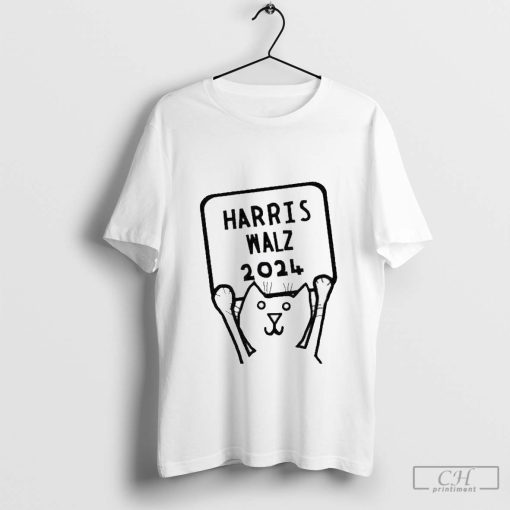 Cat Holding Harris Walz Sign Kids T-shirt