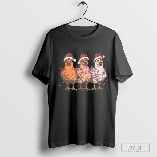 Chicken Santa Hat Christmas Light 2024 Shirt