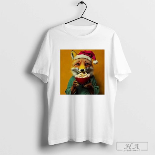 Christmas Fox Eating Popcorn Photo T-Shirt