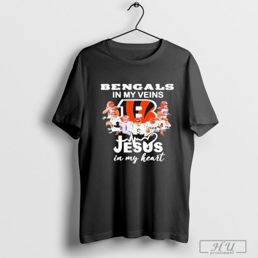 Cincinnati Bengals In My Veins Jesus In My Heart Signatures T-shirts