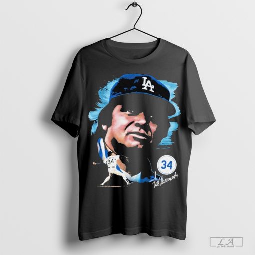 Fernando Valenzuela Black Los Angeles Dodgers Portrait T-Shirt