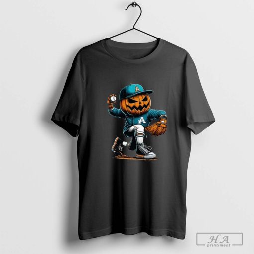 Halloween Baseball Player Pumpkin Head Costume Autumn Long Sleeve T-Shirt