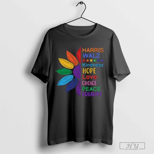 Hot Harris Walz Diversity Rainbow Daisy Sunflower Vote Blue T-Shirt