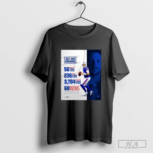 Josh Allen Buffalo Bills JA One Hundred In First 100 Starts Ties For The 6th Most In NFL 2024 Since 1950 Signature T-shirt