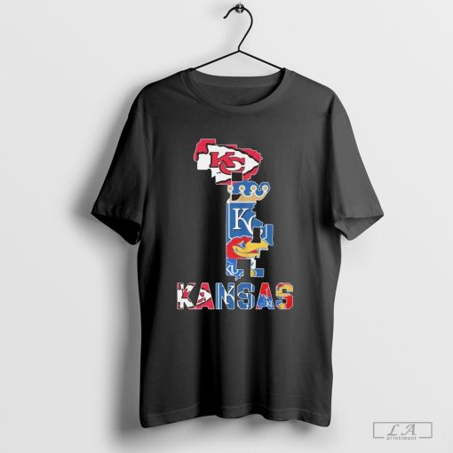 Kansas Sports Teams Kansas City Chiefs Kansas City Royals Kansas Jayhawks Map T-Shirt