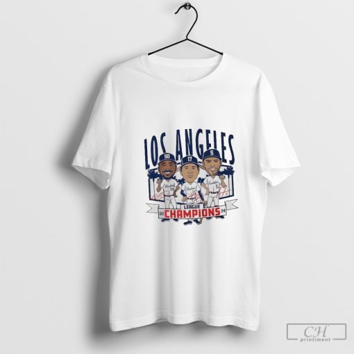 LA Dodgers Betts Ohtani and Freeman 2024 League Champions caricatures signatures shirt