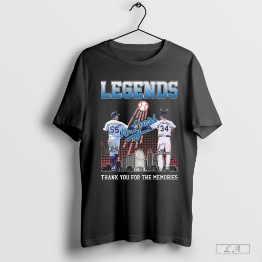 Los Angeles Dodgers Orel Hershiser And Fernando Valenzuela Legends Thank You For The Memories Signatures T-Shirt