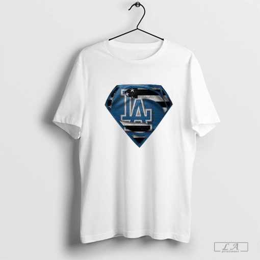 Los Angeles Dodgers Superman American Flag Logo T-Shirt