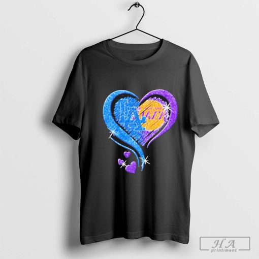 Los Angeles Dodgers and Los Angeles Lakers Heart Diamond T-shirt