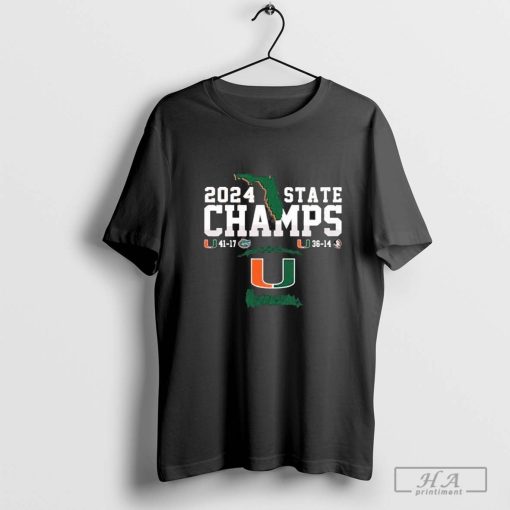 Miami Hurricanes 2 Sided Canes State Champions 2024 T-Shirt