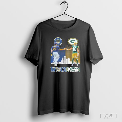 Milwaukee Brewers 2024 Willy Adames Green Bay Packers Jordan Love Signatures Shirt