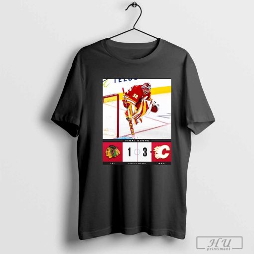 Official Calgary Flames 3-1 Chicago Blackhawks Final Score NHL 2024-25 Season Poster t-shirt