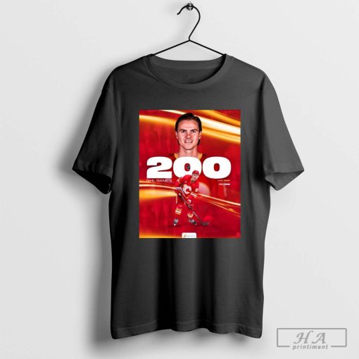 Official Calgary Flames Jake Bean 200 NHL Games Poster T-shirt