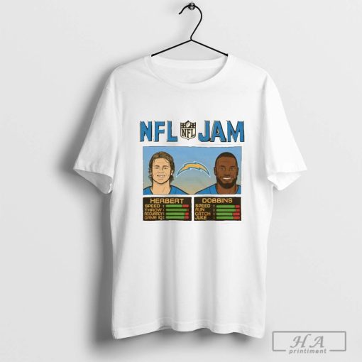 Official NFL Jam Los Angeles Chargers Herbert And Dobbins Graphic T-shirt