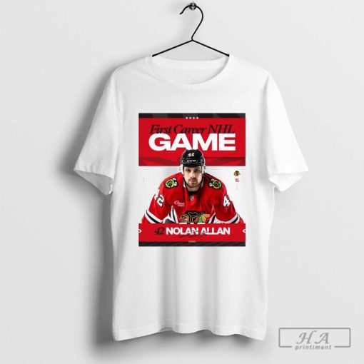 Official NHL 2024 Chicago Blackhawks Nolan Allan First Career Nfl Game Signature Poster T-shirt