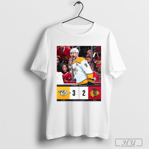 Official Poster NHL Nashville Predators 3-2 Chicago Blackhawks Final Score 2024-25 Season t-shirt