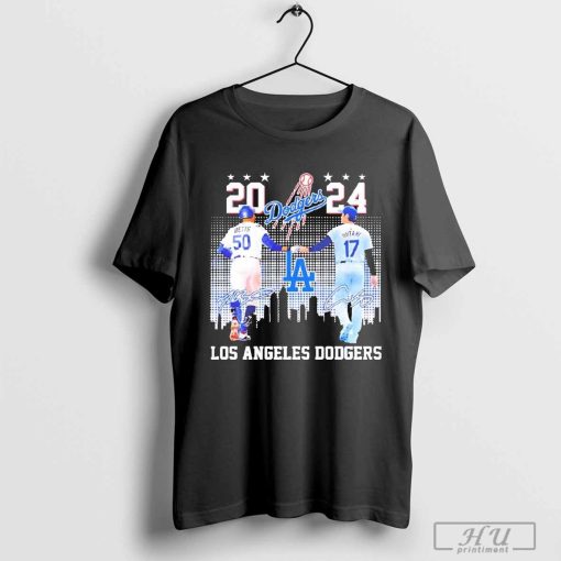 Shohei Ohtani and Mookie Betts Los Angeles Dodgers MLB 2024 Skyline Signatures t-shirt