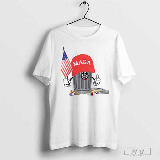 Official Trump maga garbage can cartoon character American flag T-shirt