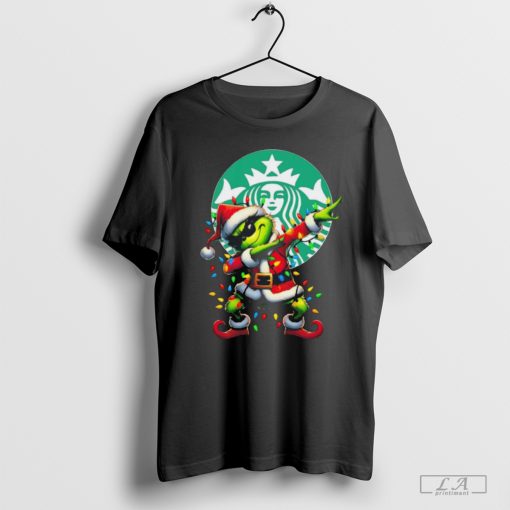 Santa Grinch Dabbing Starbucks Merry Christmas Light T-Shirt