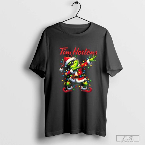 Santa Grinch Dabbing Tim Hortons Merry Christmas Light Shirt