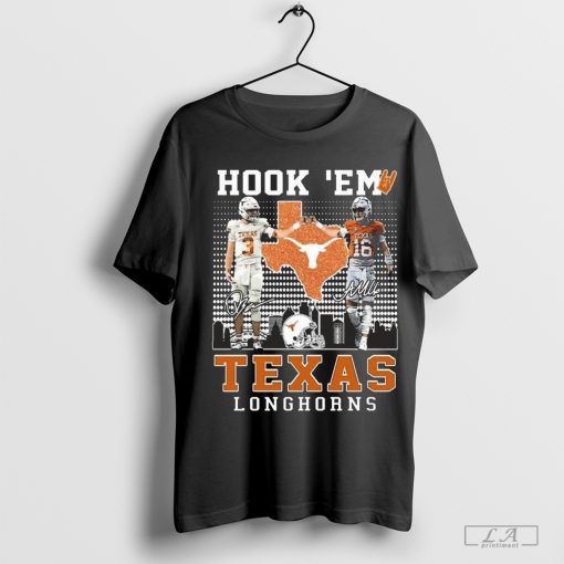 Texas Longhorns Jordan Whittington Arch Manning Hook ‘Em Signatures 2024 T-Shirt