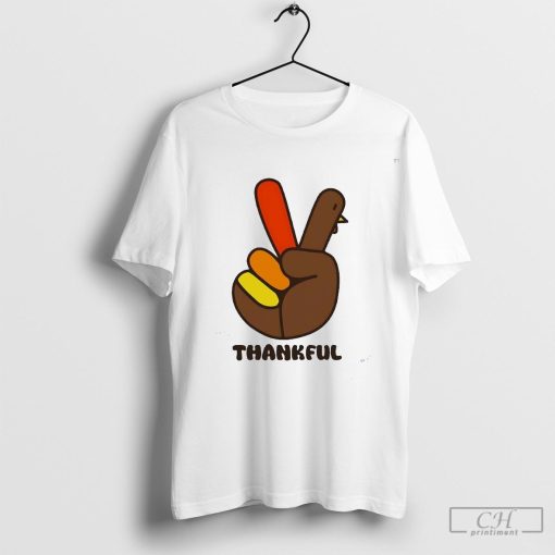 Thankful peace sign turkey hand Thanksgiving shirt