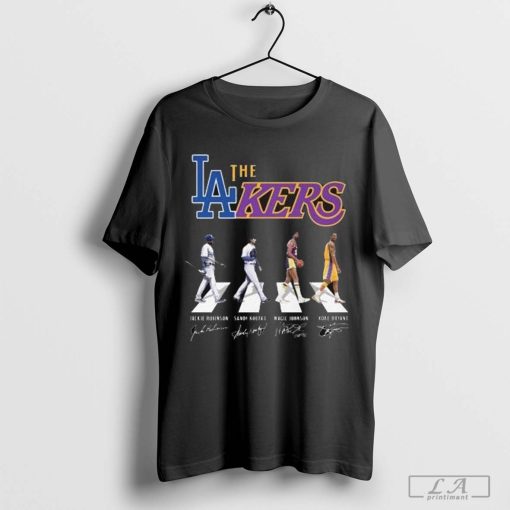 The Lakers Legends Jackie Robinson Sandy Koufax Kobe Bryant and Magic Johnson Signatures 2024 T-shirt