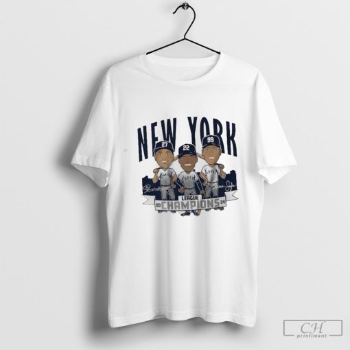 Yankees Stanton Soto and Judge 2024 League Champions caricatures signatures shirt