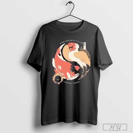 Yin-Yang Jin Mugen When Opposites Collide Harmony Is Born Moon Fish Flower T-shirts