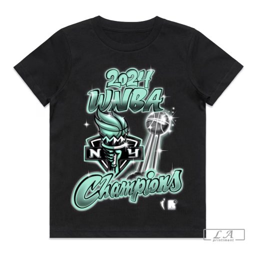 Youth New York Liberty round21 Black 2024 WNBA Finals Champions Airbrush T- Shirt