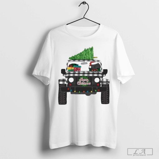 Cartoon Labradoodle Black Buffalo Plaid Merry Christmas Jeep Shirt