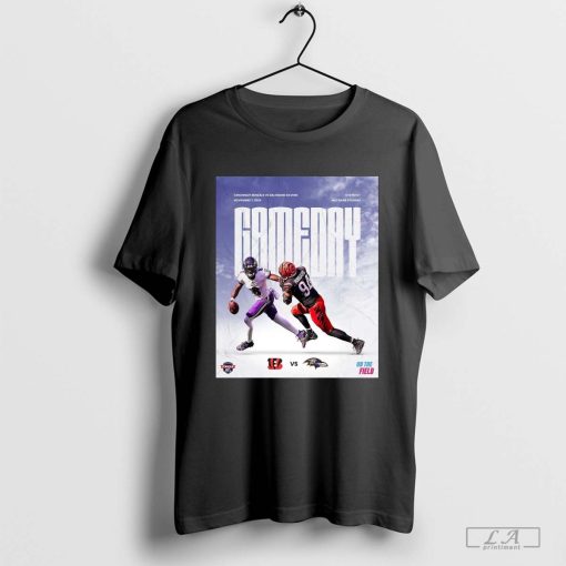 Cincinnati Bengals Vs Baltimore Ravens Gameday Nov 07 2024 M&T Stadium On The Field Freak NFL Poster t-shirt