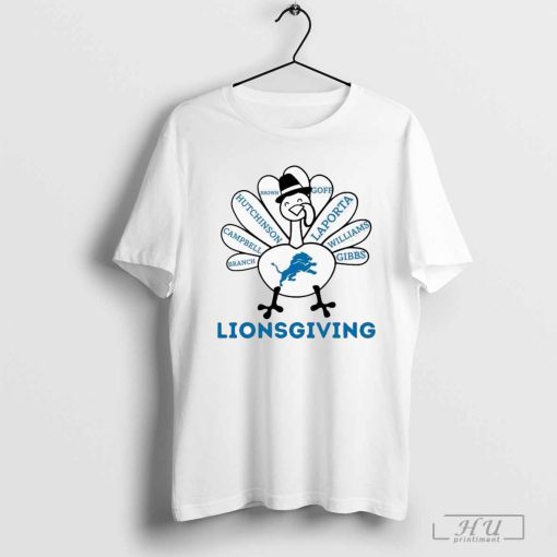 Detroit Lions Lionsgiving Branch Campbell Hutchinson Brown Goff Laporta Williams Gibbs Thanksgiving 2024 T-shirts