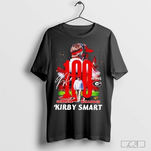 Georgia Bulldogs Kirby Smart 100 Wins Signatures T Shirt