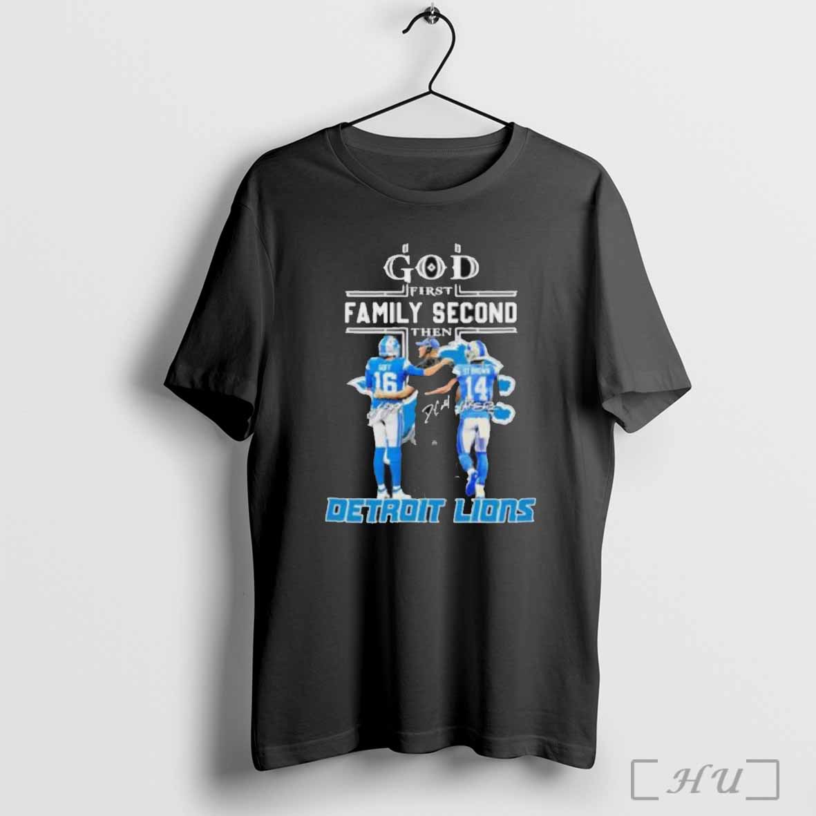God First Family Second Then Detroit Lions Dan Campbell Amon Ra St Brown And Jared Goff Shirt