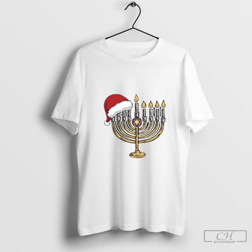 Happy Christmas Hanukkah Santa Hat Jewish Menorah Shirt